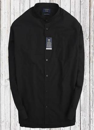Черная рубашка с воротничком стойка, плотное, хорошее качество