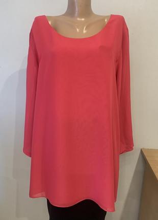 Стильная удлиненная блузка, розовая фуксия, большой размер