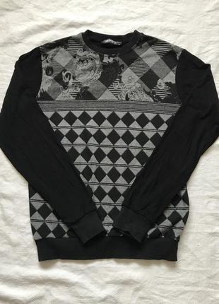 Чёрный серый трикотажный джемпер свитер кофта