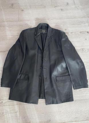Чёрный кожаный мужской пиджак куртка
