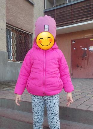 Детская розовая куртка + шапка курточка 104 для девочки