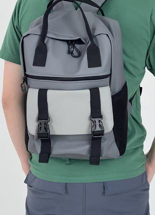 Мужской рюкзак Канкун, комбинированный серый в экокоже с отдел...