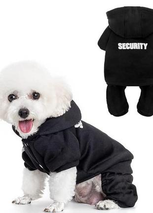 Флисовый черный комбинезон security для собачки размера s