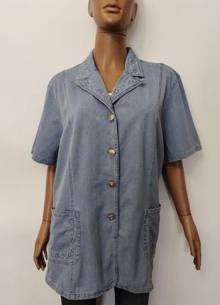 Летняя женская джинсовая рубашка пиджак lafeipiza, р.5хl, 6xl