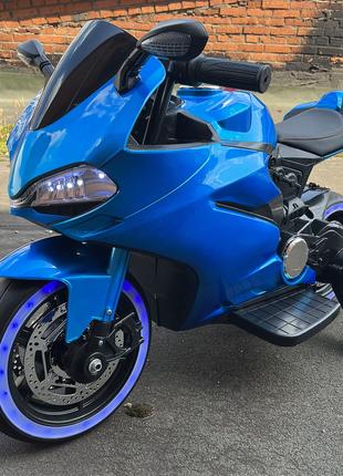 Детский электромотоцикл Ducati (синий цвет) с подсветкой колес