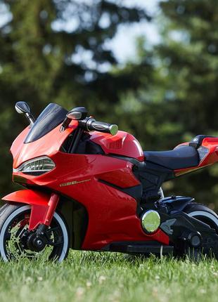 Детский электромотоцикл Ducati (красный цвет) с подсветкой колес