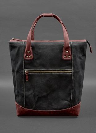 Сумка-рюкзак из канваса и натуральной бордовой кожи BlankNote