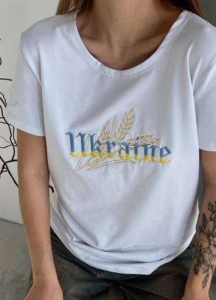 Летняя футболка с вышивкой UKRAINE+КОЛОСКИ белый