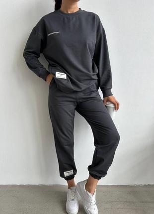 Классный спортивный костюм (штаны+кофта с накатом) серый