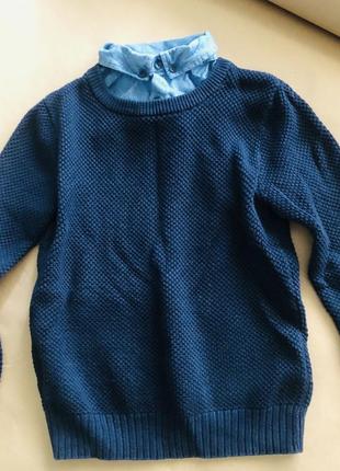 Next синий свитер с обманкой рубашкой 7-8 122-128 см