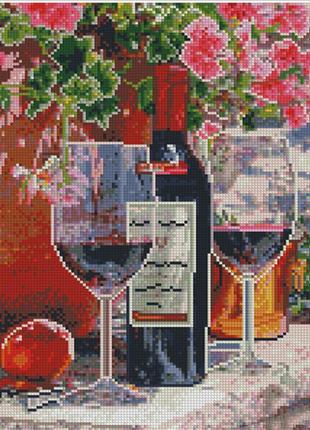 Алмазная мозаика картина красное вино в бокалах на рамке разме...