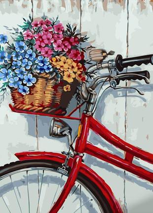 Картина по номерам цветы в корзине велосипеда 40х50см, в термо...
