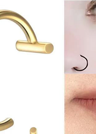 Кольцо обманка для носа уха губы клипса колечко септум Золотистый