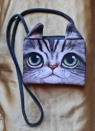 Плюшевая сумка-кошка через плечо