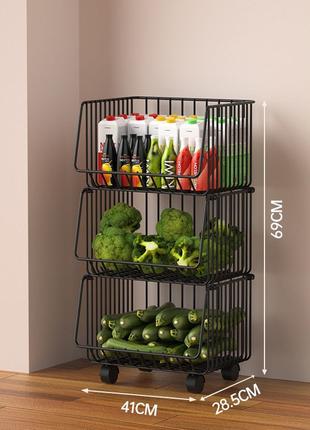 Кухонная этажерка корзина для овощей и фруктов металлическая н...