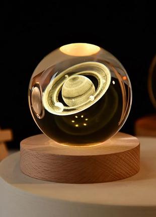 Декоративный 3D ночник от Power Bank/ USB хрустальный шар Сатурн