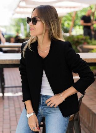 Черный твидовый жакет пиджак в стиле шаннель 29% шерсти