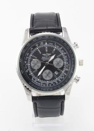 Мужские наручные часы Breitling серебро с чёрным циферблатом (...