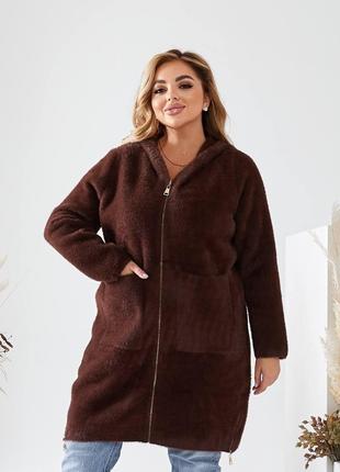 Женское весенее стильное пальто на молнии ткань Альпака батал