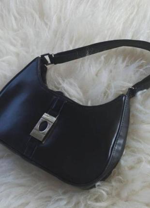 Лакова глянсова чорна міні сумочка сумка багет маленька