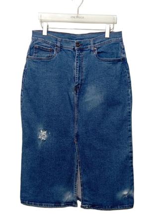 Denim 1982, джинсовая юбка рваная, длинная.