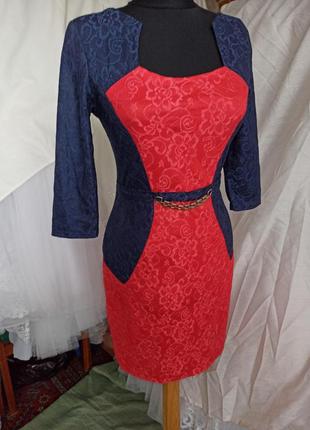 Красно-синее платье 44р.