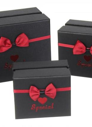 Подарочные коробки квадратные черные с бантиком (комплект 3 шт...