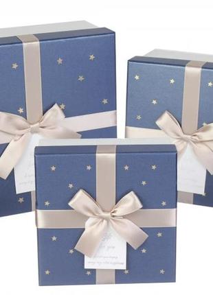 Подарочные коробки квадратные сине-белые (комплект 3 шт), разм...