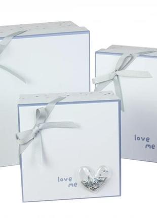 Подарочные коробки квадратные с сердечком (комплект 3 шт), раз...