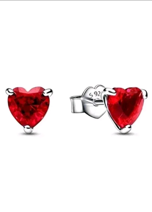 Сережки пусети в стилі Пандара червоне серце