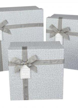 Подарочные коробки квадратные серые с бантиком (комплект 3 шт)...