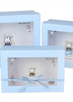 Подарочные коробки голубые (комплект 3 шт) с прозрачной крышко...
