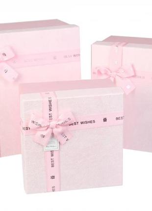 Подарочные коробки квадратные розовые с бантиком (комплект 3 ш...