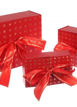 Подарочные коробки красные складные с бантом, разм.l: 28*20*9....