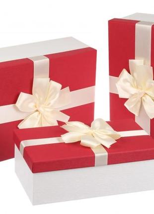 Подарочные коробки бело-красные с бантом, разм.l:32*21*13.5 см...