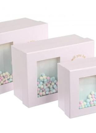 Подарочные коробки розовые с шариками, разм.l:28,5х21,5х14 см ...