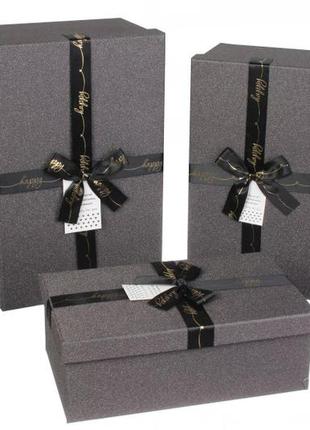 Подарочные коробки черные с бантом, разм.l:32х21х13,5 см (комп...
