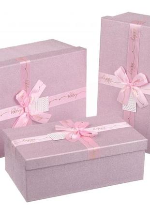 Подарочные коробки розовые с бантом, разм.l:32х21х13,5 см (ком...