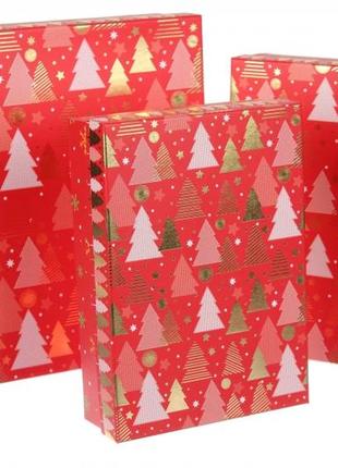 Набір новорічних подарункових коробок "ялинки на червоному", l...