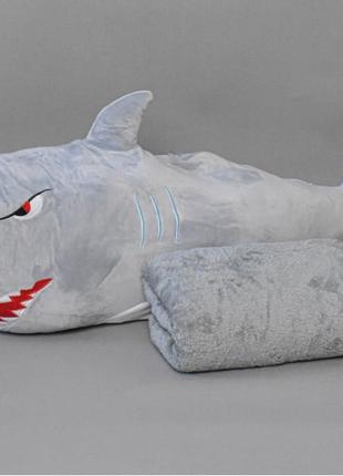 Мягкая игрушка с пледом 70 см акула серая (игрушка+подушка+плед)