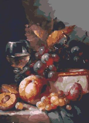 Картина по номерам rb-0091 вино и фрукты, размер 40-50 см.