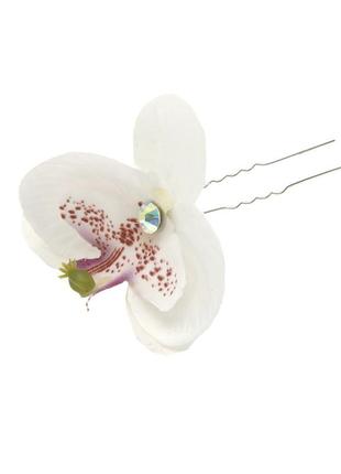 Шпильки для волос с тканевым цветком "орхидея" белые 5485