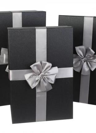 Подарочные коробки черные с серебристым бантом, разм.l:39.8*27...