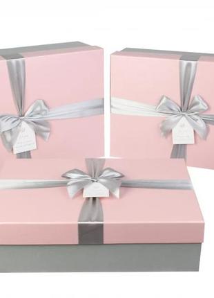 Подарочные коробки розовые с серебристым бантом, разм.l:39.8*2...