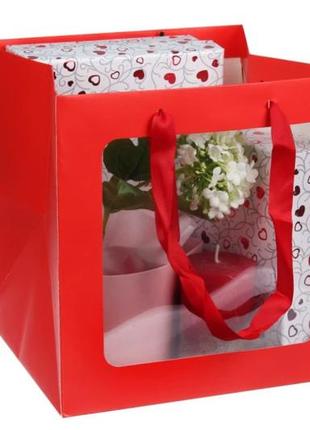 Плайм пакет для цветов с окошком красный 20х20х20см (упаковка ...