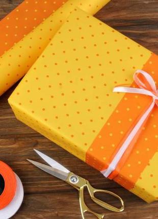 Бумага упаковочная подарочная в горошек желто-оранжевая 70см*5...