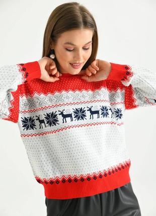 Теплый новогодний свитер с оленями, вязаный свитер с новогодни...