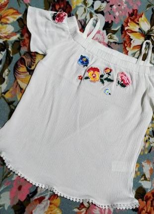 Фирменная блуза с вышитыми цветами для девочки 11-12 лет-here&...