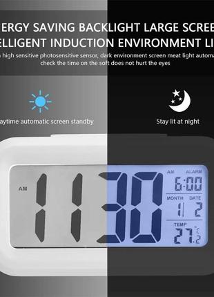 Часы будильник термометр хронограф с LED подсветкой Square Clo...