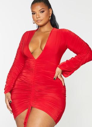 Красное облегающее платье с длинными рукавами, xxl